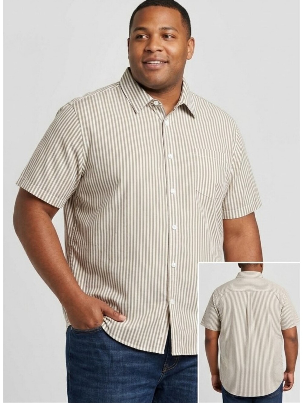 Short Sleeve Button down Striped shirt Tan & White Size 2X